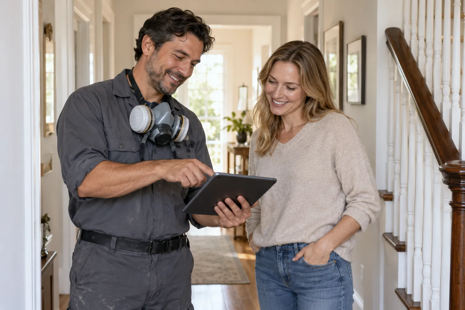 Local provider reviewing mold findings with a homeowner in the Stamford area